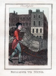 Blasebalg zu reparieren, Smithfield, London, 1805