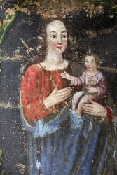 Bionnassay Barockkapelle. Jungfrau Maria und Jesus. Frankreich