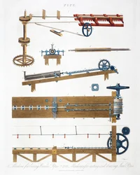 Bohren von Holzrohren und Gießen und Ziehen von Eisenrohren, ca. 1825