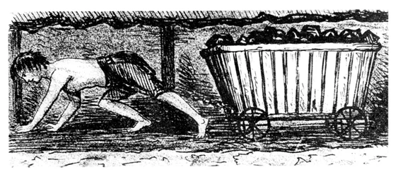 Junge zieht einen Wagen mit Kohle durch einen 24 Zoll hohen Stollen, Halifax, Yorkshire, 1848