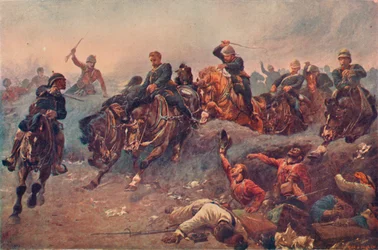 Britische Artillerie dringt in die feindlichen Linien bei Tel-el-Kebir, Ägypten, 1882