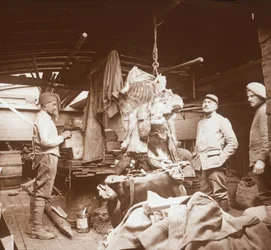 Metzger auf einem Lastkahn, Somme, Nordfrankreich, ca. 1914-1918
