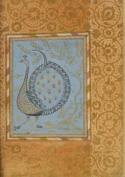 Kalligraphische Komposition in Form eines Pfaus, Folio aus dem Bellini-Album, ca. 1600