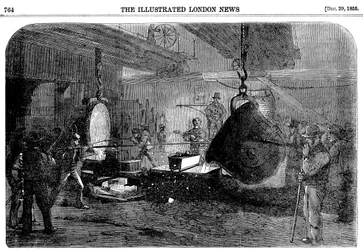 Gießen eines Mörsers bei Grissells Regents Canal Ironworks, City Road, London, 1855