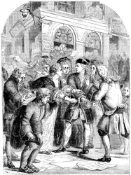 Change Alley, Singapur, während des Wahnsinns der Südseeblase, um 1720, 19. Jahrhundert