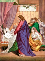 Christus erweckt die Tochter des Jairus, Vorsteher der Synagoge, von den Toten, Mitte 19. Jahrhundert