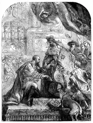 Christoph Kolumbus wird von Ferdinand und Isabella in Barcelona empfangen, um 1490er Jahre, 1872