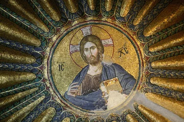 Kirche des Heiligen Erlösers in Chora: Dachmosaik von Christus Pantokrator (in Herrlichkeit), Istanbul, Türkei