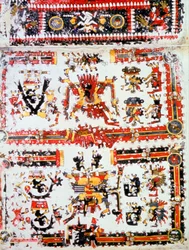 Codex Borgianus zeigt sich gegenüberstehende Gottheiten, Mixtekisch, präkolumbianisches Mexiko, 12.-16. Jahrhundert