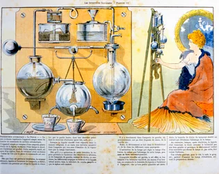Kaffee- oder Teemaschine, beheizt durch eine kleine Spirituslampe, 1900