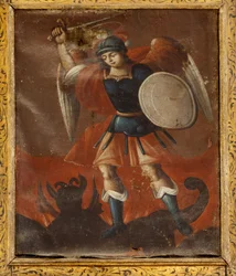 Kollegiatskirche (Colegiata de San Millán de la Cogolla). Innenansicht. Gemälde. Heiliger Michael.