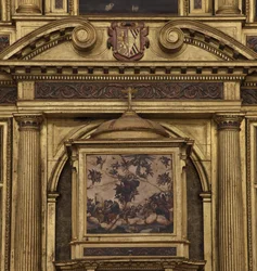 Kollegiatskirche. Innenraum. Der Hochaltar. Detail. Mitte. Gemälde. 1624