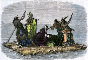 Komantschen entführen ein gefangenes Mädchen, um 1860