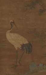 Kranich in einem Bambushain, 14. - frühes 15. Jahrhundert