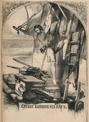 Crusoe belädt sein Floß, ca. 1870