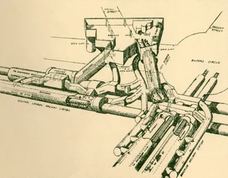 Diagramm der neuen U-Bahn-Station am Oxford Circus, 1930