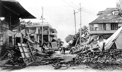 Erdbebenschäden, King Street und Harbour Street, Kingston, Jamaika, 1907