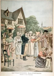 Edward Jenner 1749-1823, englischer Arzt, impft ein Kind mit Kuhpockenserum, 1901