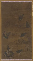 Acht Mynah-Vögel mit Bambus und Orchideen, Ming-Dynastie, 16. Jahrhundert