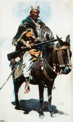 Äthiopischer Krieg: Porträt von Menelik II (1844-1913), Kaiser (Negus) von Äthiopien (1889-1913) 20. Jahrhundert, kolorierte Fotografie