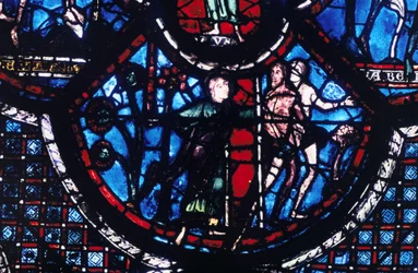 Vertreibung aus Eden, Glasmalerei, Kathedrale von Chartres, Frankreich, 1205-1215