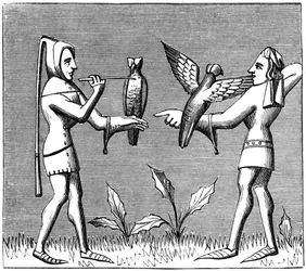 Falkner, die ihre Vögel kleiden, 14. Jahrhundert, 1849