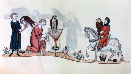 Falkner mit ihren Vögeln, 13. Jahrhundert