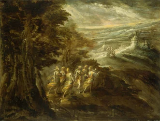 Fantastische Landschaft mit Figuren