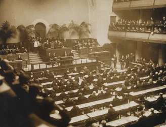 Erste Sitzung des Völkerbundes am 15. November 1920 in Genf, 1920.