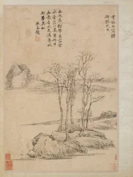 Fünf Bäume auf einem felsigen Vorgebirge, Qing-Dynastie, 17.-18. Jahrhundert