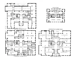 Grundrisse, das Fraternity Clubs Gebäude, New York City, 1924