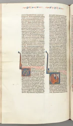 Fol. 362v, Zephaniah, historiierte Initiale V, Zephaniah kniend mit einer Schriftrolle, Büste Gottes..., ca. 12. Jahrhundert