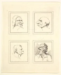 Vier Köpfe aus Characaturas von Leonardo da Vinci, nach Zeichnungen von Wincelslaus Hollar