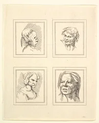 Vier Köpfe aus Karikaturen von Leonardo da Vinci, nach Zeichnungen von Wincelslaus Hollar