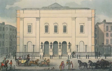 Vorderansicht des Theatre Royal, Drury Lane, Westminster, London, 1812