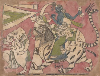 Ganesha führt Shiva und Durga in einer Prozession, 18. Jahrhundert