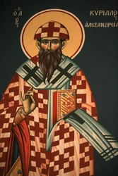 Griechisch-orthodoxe Ikone, die den Heiligen Kyrill von Alexandria darstellt, Thessaloniki, Griechenland