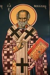 Griechisch-orthodoxe Ikone, die den Heiligen Nikolaus darstellt, Thessaloniki, Griechenland
