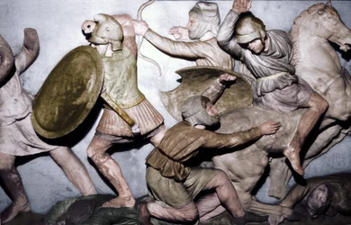 Griechen kämpfen gegen Perser, der Alexander-Sarkophag, Sidon, 4. Jahrhundert v. Chr., 20. Jahrhundert