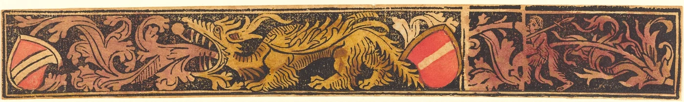 Groteske Leiste mit Drache, Schilden und Wilden Männern, ca. 1475-1500