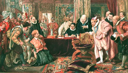 Guy Fawkes vor Jakob I., ca. 1870