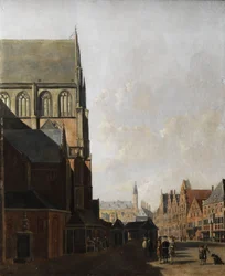 Haarlem, Stadtansicht (Stadtkirche und Marktplatz)