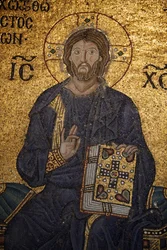 Hagia Sophia Mosaik: Jesus segnet und hält die Bibel, Istanbul, Türkei