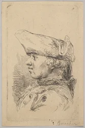 Kopf eines Mannes im Profil mit Dreispitz, 18. Jahrhundert