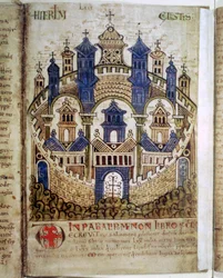 Himmlisches Jerusalem, eine Seite aus Liber Floridus, 12. Jahrhundert