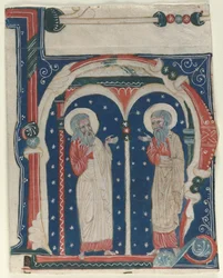 Historisierte Initiale H aus einem Antiphonar: SS. Paul der Einsiedler und Antonius, c1200-1230