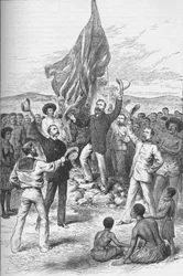 Hissen der britischen Flagge in Neuguinea