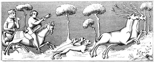 Hirschjagd mit Hunden, 14. Jahrhundert 1849