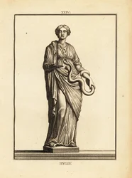 Hygieia, griechische und römische Göttin der Gesundheit und Reinlichkeit, Tochter des Gottes der Heilkunde Asklepios