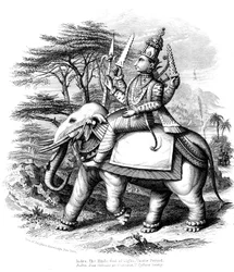 Indra, Hauptgott der vedischen Götter Indiens, auf seinem Elefanten, ca. 1880